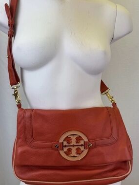 Tory Burch Orange Leather Shoulder Bag with Gold Logo